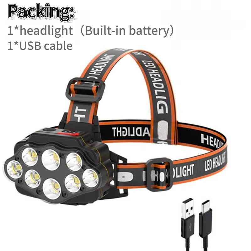LED Headlamp High Lumen Bright Head Lamp with 8 LED USB Rechargeable Headlight Waterproof Head Flashlight Camping Lantern
