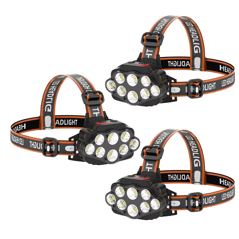 LED Headlamp High Lumen Bright Head Lamp with 8 LED USB Rechargeable Headlight Waterproof Head Flashlight Camping Lantern