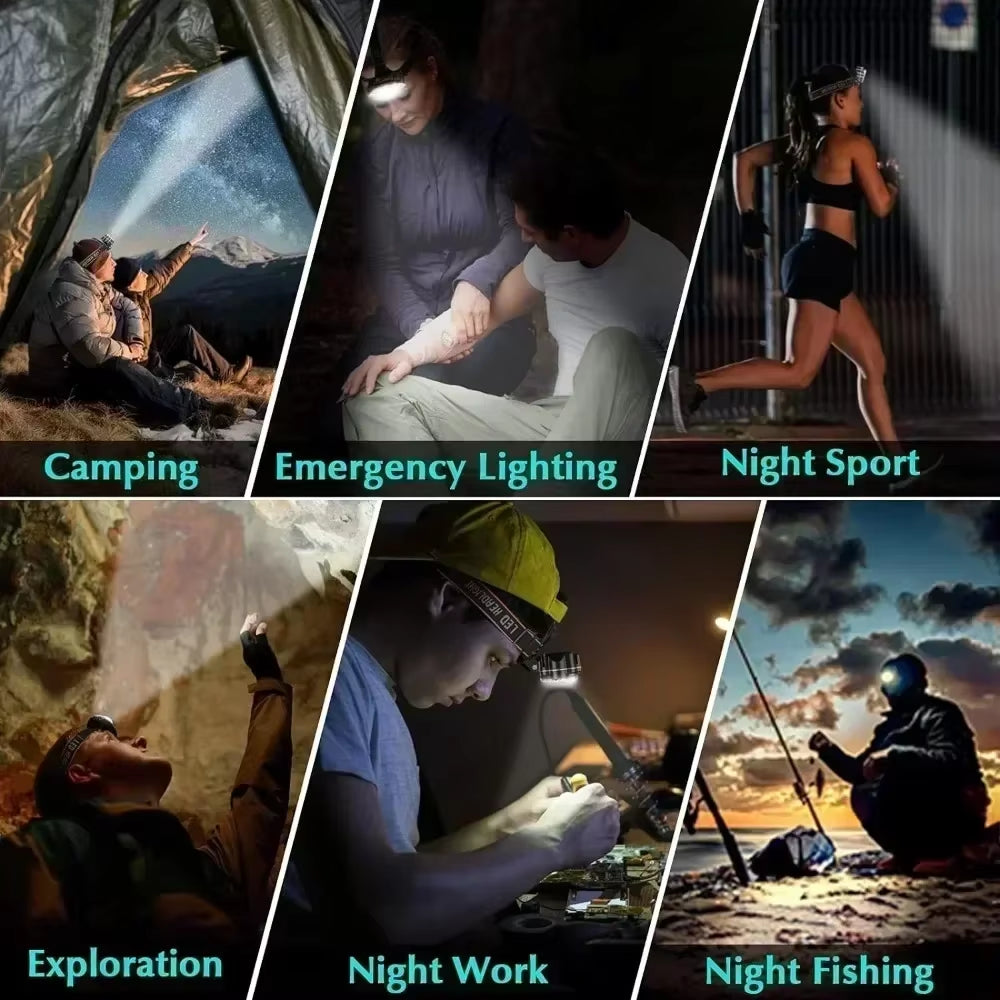 LED Headlamp High Lumen Bright Head Lamp with 8 LED USB Rechargeable Headlight Waterproof Head Flashlight Camping Lantern
